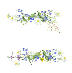 Plakat Watercolor composition of forest flowers on a white background