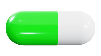 Realistic 3D illustration of the green and white pill isolated on white