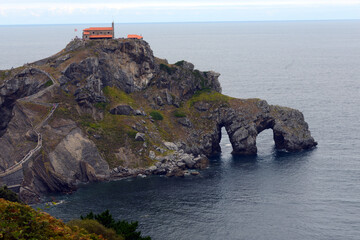 medieval monastery San Juan de Gaztelugatxe on located on small island in bay of Biscay in Basque country