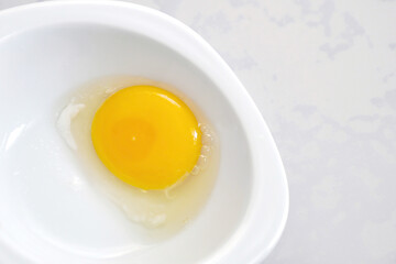 egg white and yolk in the plate separated from the shell,