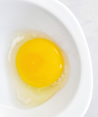 egg white and yolk in the plate separated from the shell,
