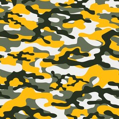 yellow Military vector camouflage hunting background seamless print. EPS