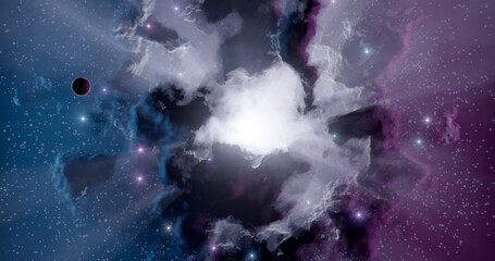 3d rendering. Space wallpaper and background. Universe with stars, constellations, galaxies, nebulae and gas and dust clouds