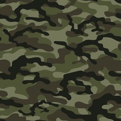 Fototapeta premium Camouflage seamless pattern green. Trendy style camo, repeat print. Vector illustration. Khaki texture, military army green hunting