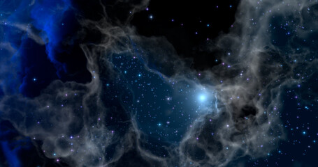 3d rendering. Space wallpaper and background. Universe with stars, constellations, galaxies, nebulae and gas and dust clouds