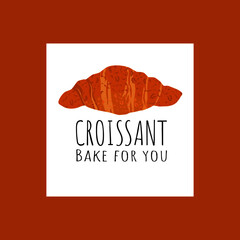 vector croissant bread logo in square design illustration
