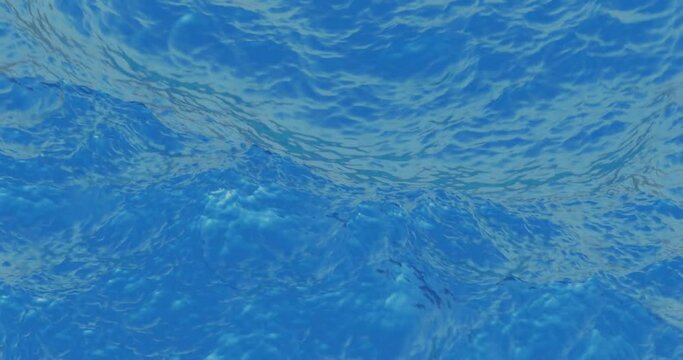 Realistic animated ocean waves seamless loop. Blue water surface background render.