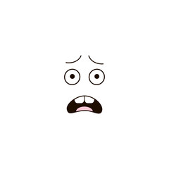 Cute scared kawaii face expression clipart isolated on white. Funny frightened facial illustration. Simple minimalistic cartoon character graphic design