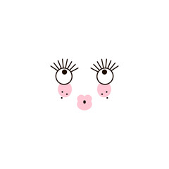 Cute silly kawaii face expression clipart isolated on white. Funny foolish facial illustration. Simple minimalistic cartoon character graphic design