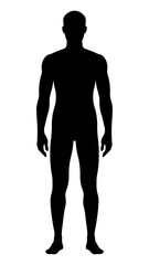 Naklejka premium Man silhouette standing. Solid black shape of human body. Slim male body, front view. Modern perfect vector.