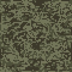 pixel military green camouflage, seamless garment print or print
