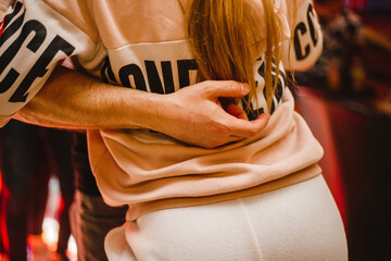 Kharkiv, Ukraine 08.04.21 couple dance bachata salsa dance with beautiful hands. Young sporty girls...