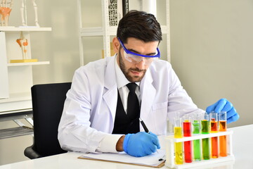 Chemistry industry lubricant oil test in laboratory concept. The professional science chemistry...