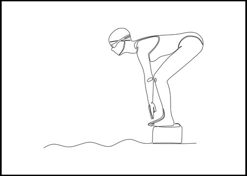 recommend clip art: Woman competition swimmer on starting. Healthy lifestyle and fun swimming - continuous one line drawing