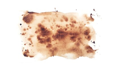 Watercolor stain on white background, spot burnt sienna, brush stroke, granulation effect on textured paper