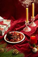 Christmas table setting with Christmas decorations