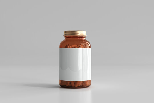 Amber medicine pills bottle 3D Rendering