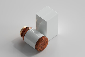 Amber medicine pills bottle 3D Rendering