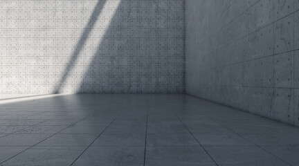 Abstract empty concrete wall with lights and shadow, Blank space room rough floor. 3d rendering