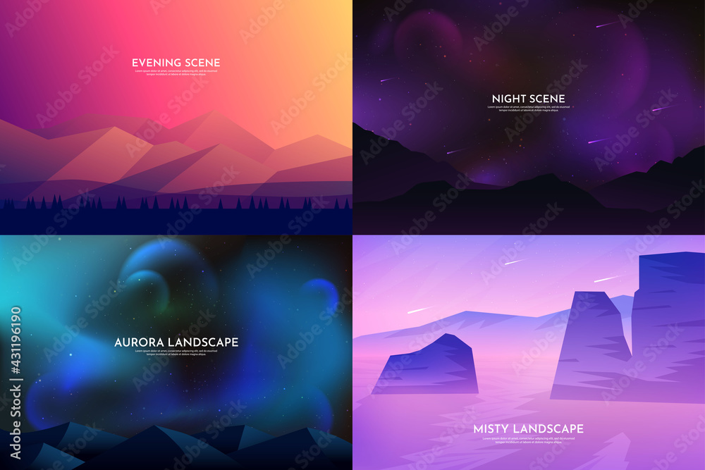 Poster vector illustration. minimalist flat design. abstract vector backgrounds set. nature concept. web ba