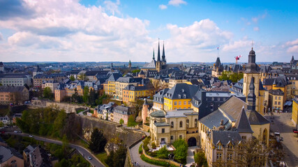 Fototapeta na wymiar The historic buildings in the city of Luxemburg from above - aerial photography