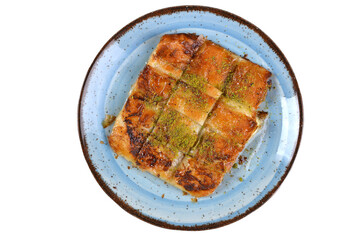 Traditional Turkish Dessert Katmer. Cuisine dessert concept on white background top view