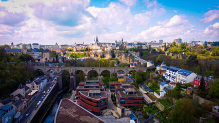 The famous viaduct in the city of Luxemburg from above - aerial photography