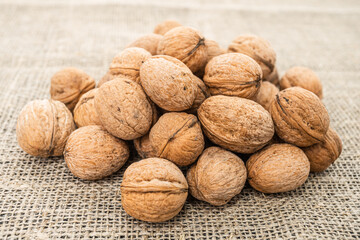 Close up view of walnuts on tabletop