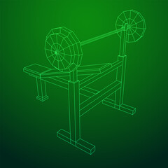 Barbell with weights. Gym equipment. Bodybuilding, powerlifting, fitness concept. Wireframe low poly mesh vector illustration.