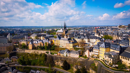 Fototapeta na wymiar The historic buildings in the city of Luxemburg from above - aerial photography