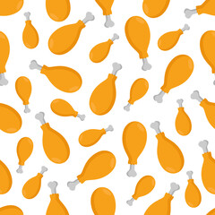 Fried chicken seamless pattern on white background. Food background texture.It be perfect for fabric, wrapping, packaging, digital paper and more