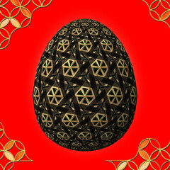 Happy Easter, Artfully designed and colorful 3D easter egg, 3D illustration on red background with frame