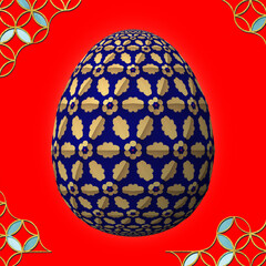 Happy Easter, Artfully designed and colorful 3D easter egg, 3D illustration on red background with frame