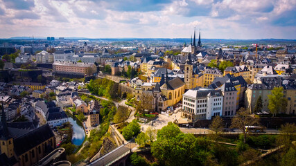 The historic buildings in the city of Luxemburg from above - aerial photography