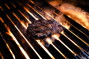 tenderloin steak on a wooden cutting board in a steak house