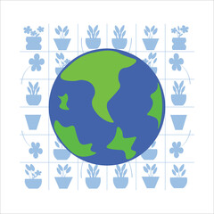 T shirt design with nature concept. Globe, pot, flower. clothing, apparel. 