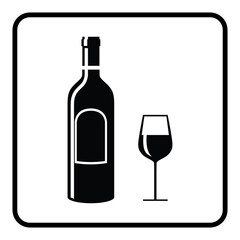 Wine bottle with wine glass icon isolated on white background