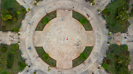 Merida Main Plaza from above with the Mexican Flag