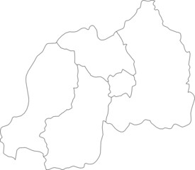 White blank vector map of the Republic of Rwanda with black borders of its provinces