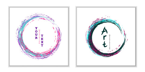 Zen ink circle emblem. Set. Paint strokes. Multi-colored strokes. Design template for the design of banners, posters, booklets, covers, magazines. EPS 10 - obrazy, fototapety, plakaty
