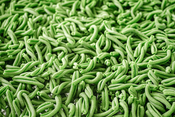 Fresh green casarecce pasta with spinach close-up. Dry pasta texture