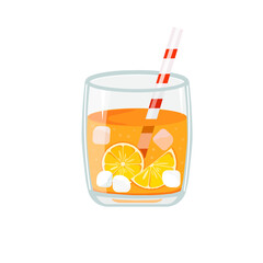 vector illustration of orange cocktail with ice