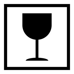 Fragile flat icon with black frame isolated on white background. Fragile package symbol. Label vector illustration