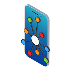 Hub isometric network icon, connect structure vector symbol isolated on white background, technology system