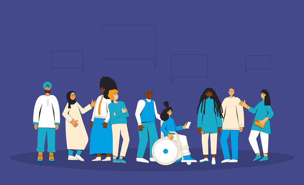 Group Of Diverse People Standing Together. Vector Illustration.
