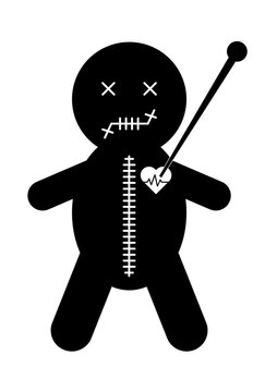 Voodoo doll icon, halloween death toy. Cartoon magic symbol, magical vector illustration