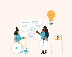 Presentation. Diverse group of professionals working together on a project. teamwork people. Coworkers talking at brainstorming business meeting.