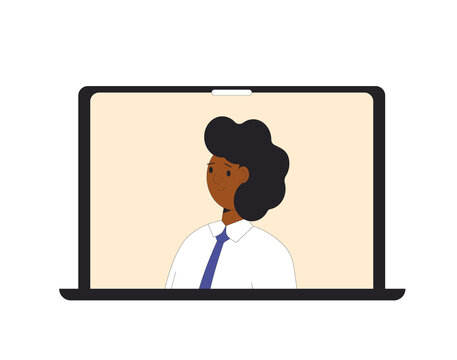 Laptop with man on the sceen. Online video call. Remote work.