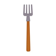 Pitchfork in cartoon style, gardening handle tool, equipment isolated on white background. Harvest symbol.