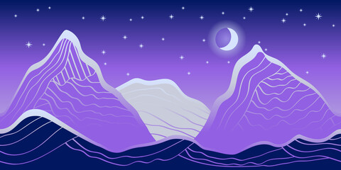 night mountain landscape, abstract vector pattern